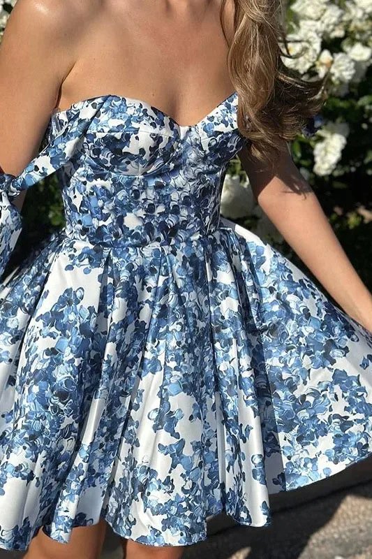 Anna-Berg | Blue Floral Off Shoulder Elegant Dress