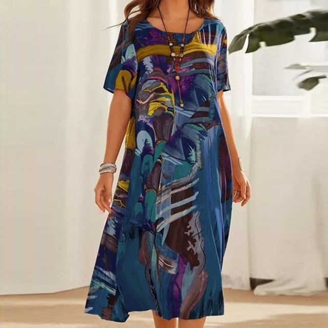 Anna-Berg | Chic Dina Elegant Abstract Harmony Midi Dress