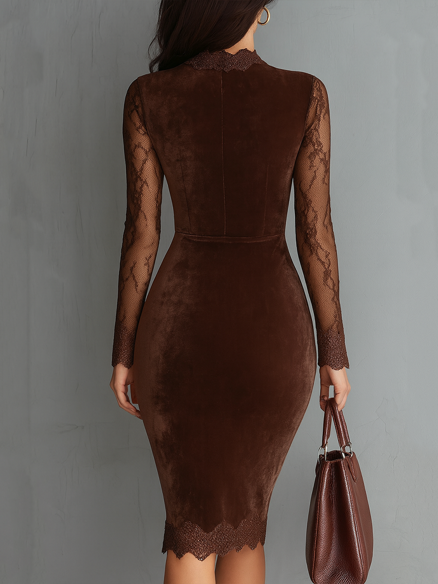 Anna-Berg | Vintage Keyhole Neck Lace Sleeves Dress