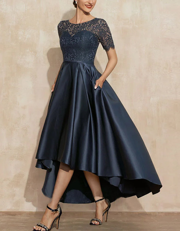 Anna-Berg | Satin Round Neck Two-Piece Short Dress