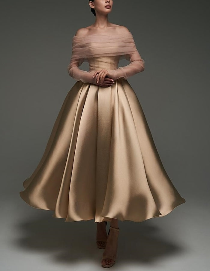 Anna-Berg | Pink Satin Strapless A-Line Shawl Dress