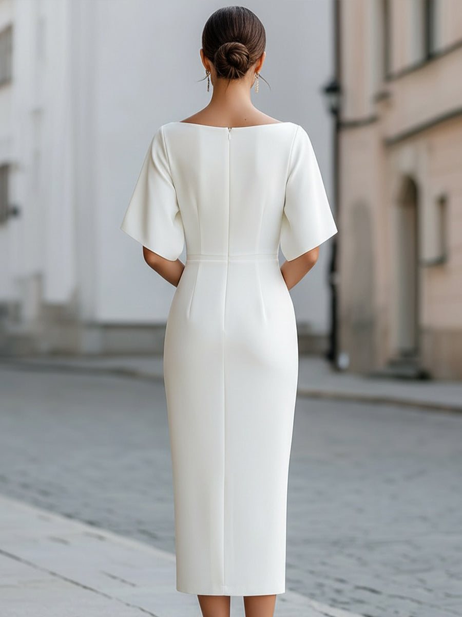 Anna-Berg | Boat Neck Short Sleeve Tailored Dress