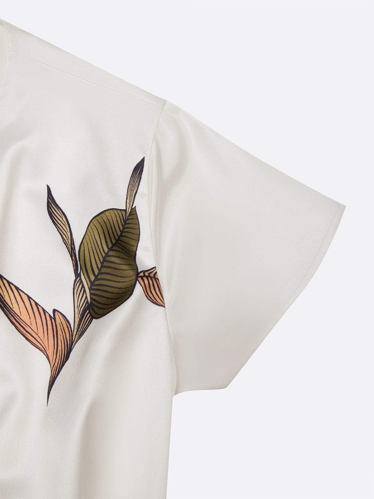 Anna-Berg | Timeless White Leaf Short Sleeve Midi Dress