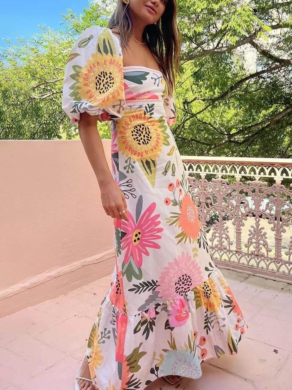Anna-Berg | Statement Square Neck Floral Print Maxi Dress