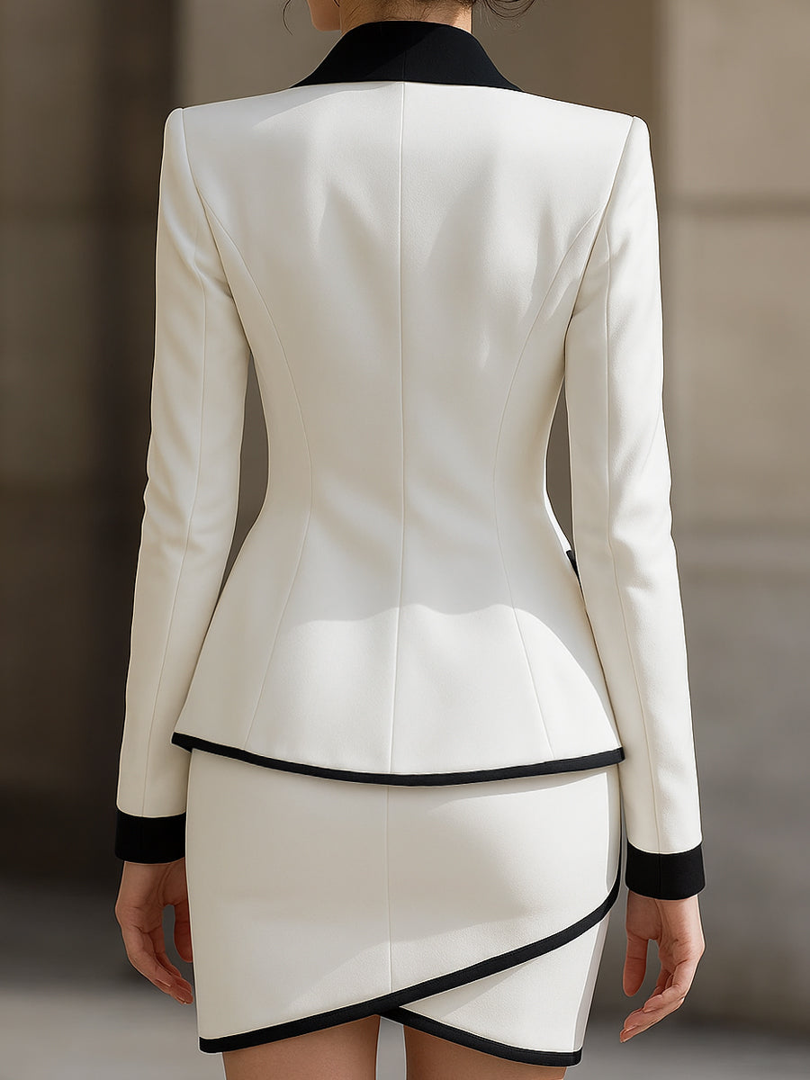 Anna-Berg | Contrast Trim Tuxedo Blazer And Skirt Set