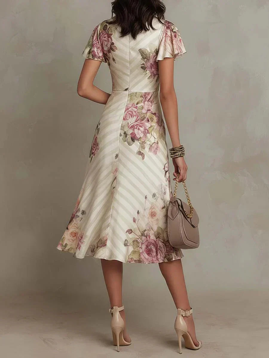 Anna-Berg | Elegant Floral Ruched Wrap Midi Dress