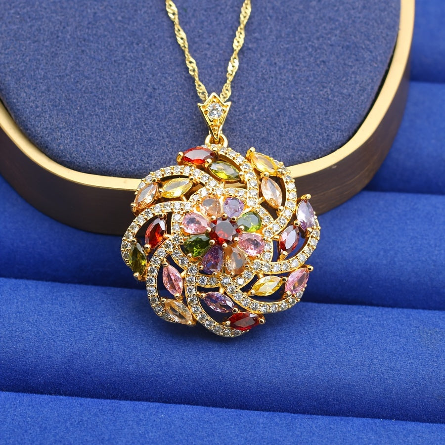 Elegant Multicolored Cubic Zirconia Pendant Necklace