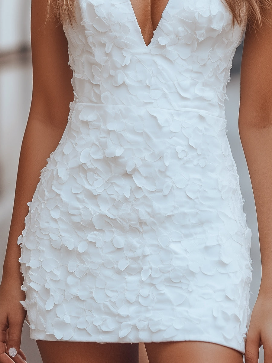 Anna-Berg | Elegant Petal Textured V-Neck Mini Dress