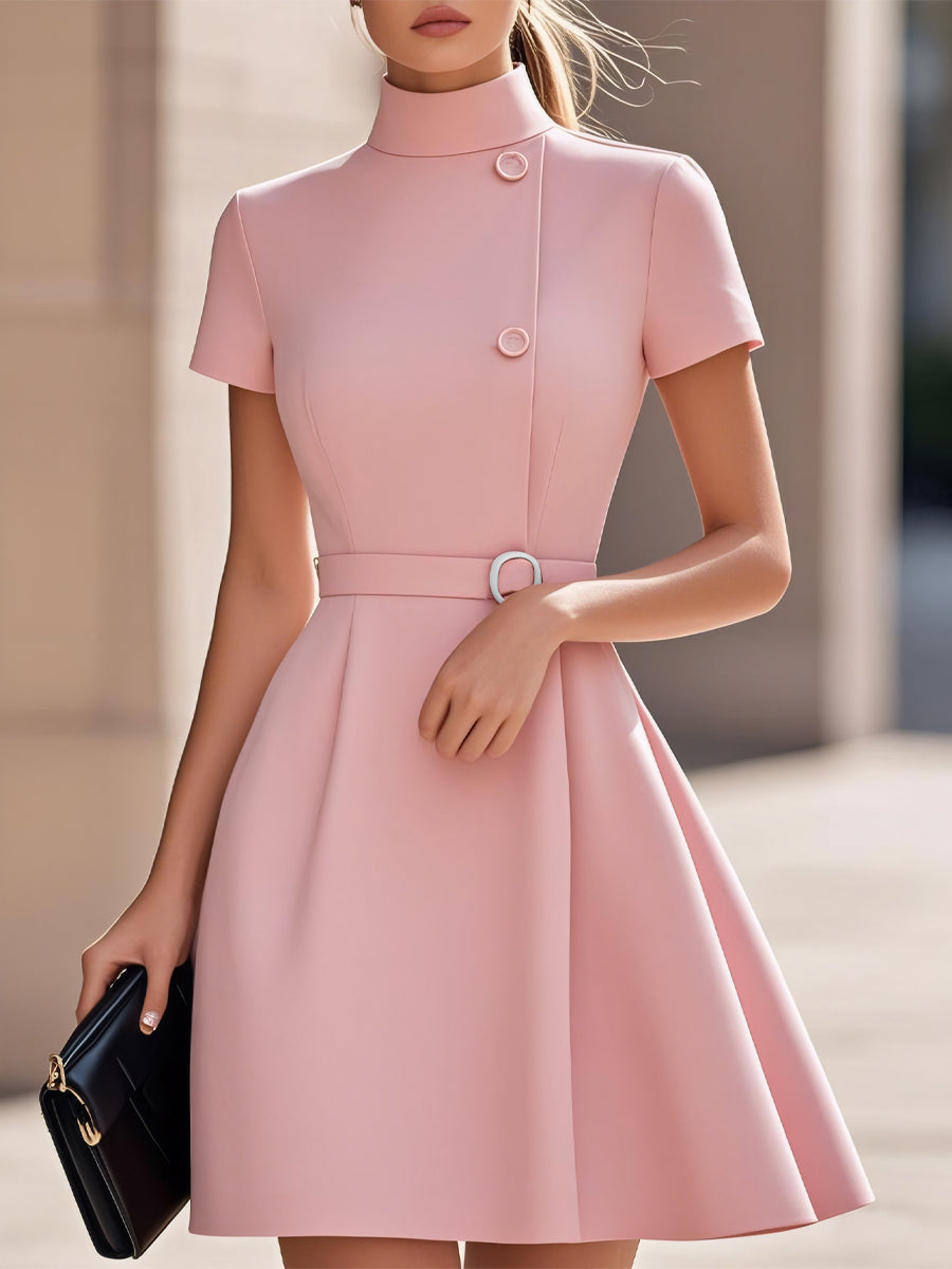 Anna-Berg | Elegant Black High-Neck Dress with Belted Waist