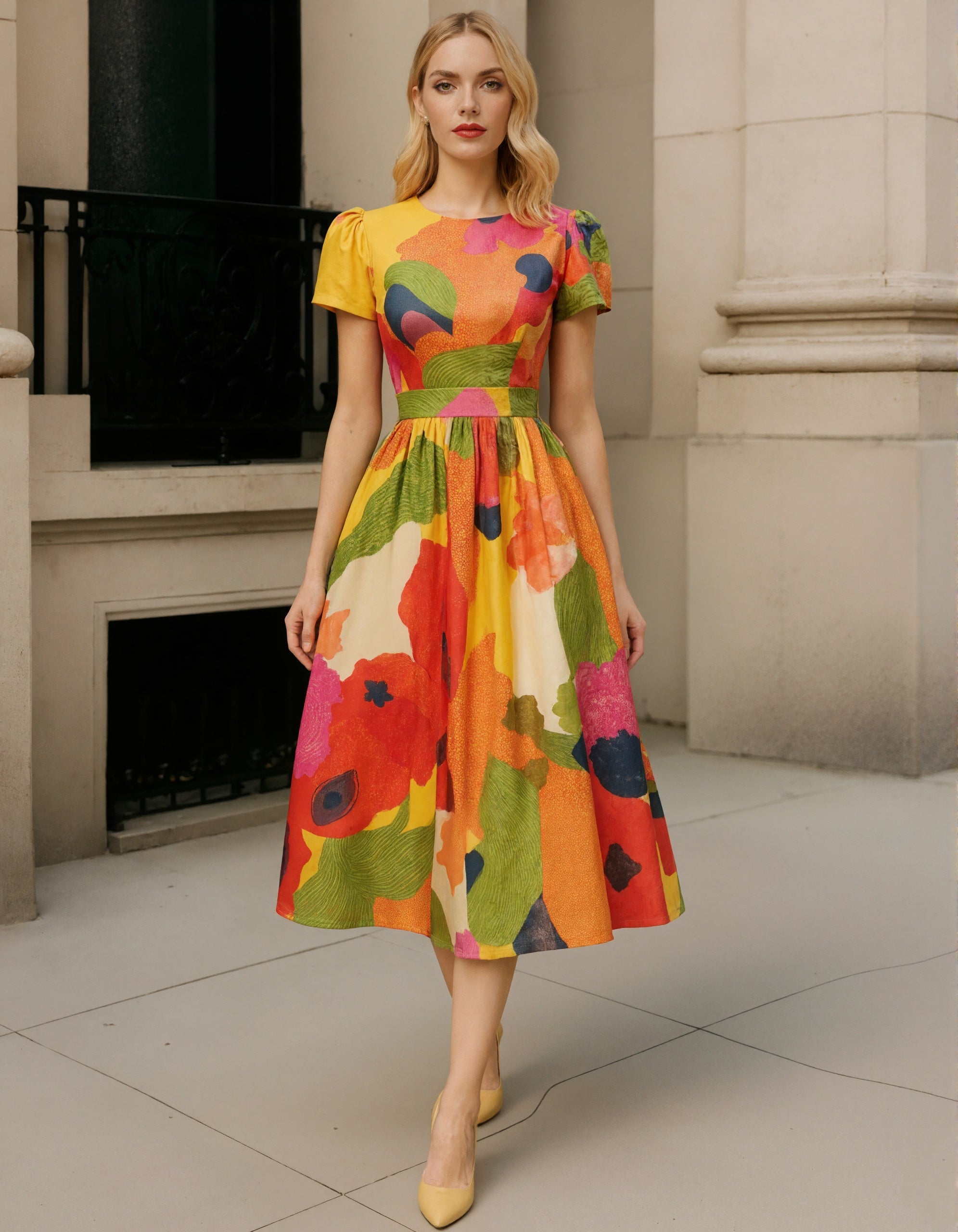 Anna-Berg | Red Satin A-Line Pleated Puff Dress