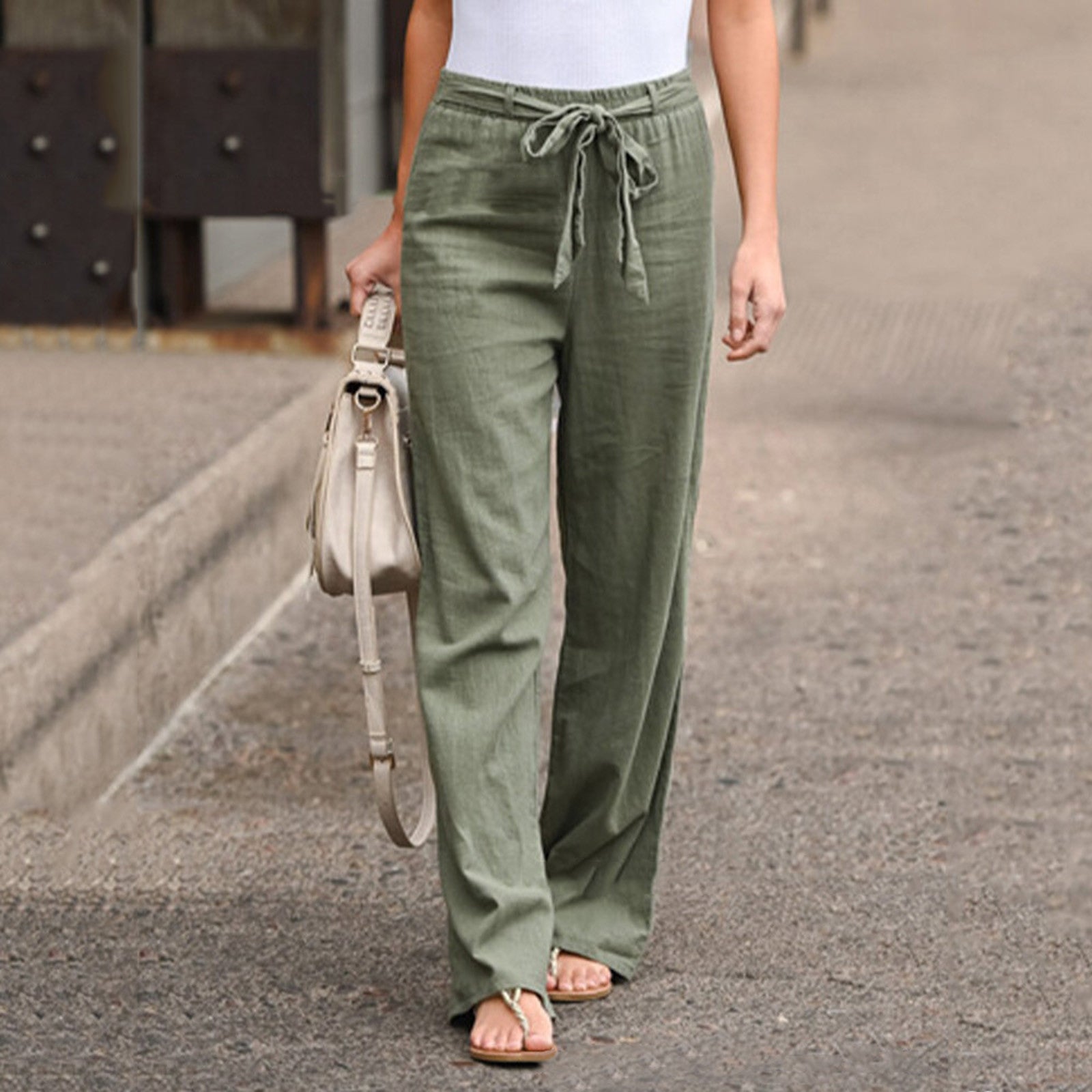 Anna-Berg | Timeless Wide Leg Pants Drawstring High Waist Casual