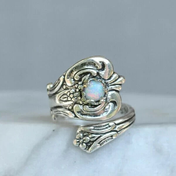 Vit Opal Sked Justerbar Ring