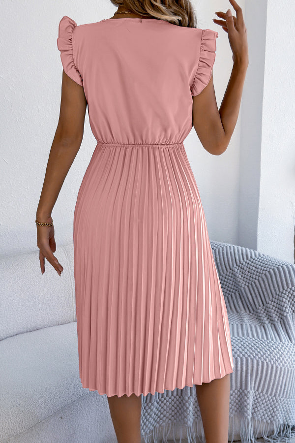 Anna-Berg | Solid Color V-Neck Lace-Trimmed Sleeveless Dress