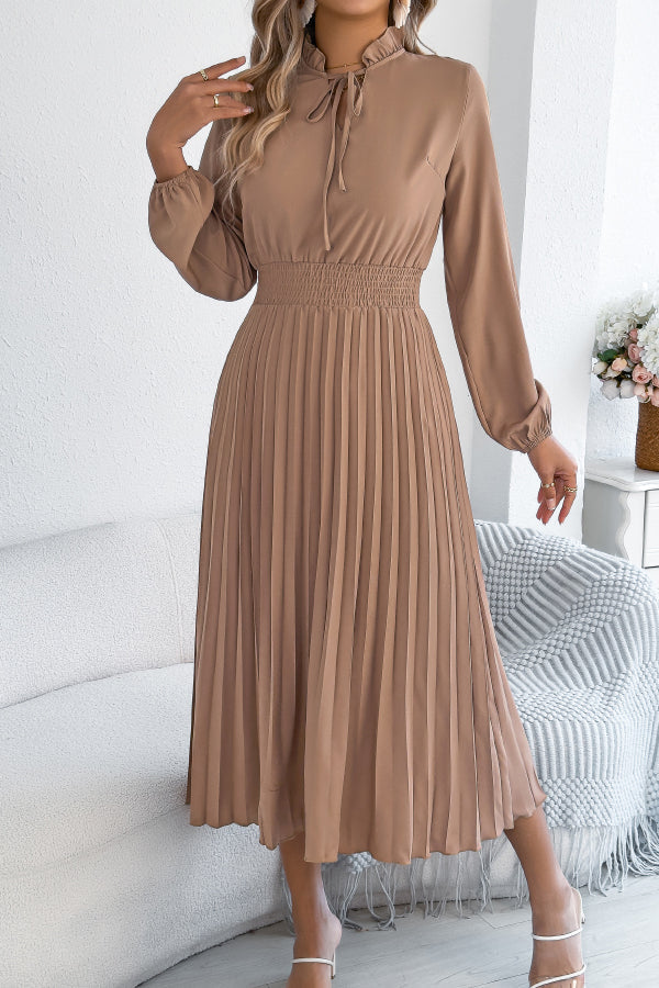 Anna-Berg | Solid Color Long-Sleeved Fitted Waist Dress
