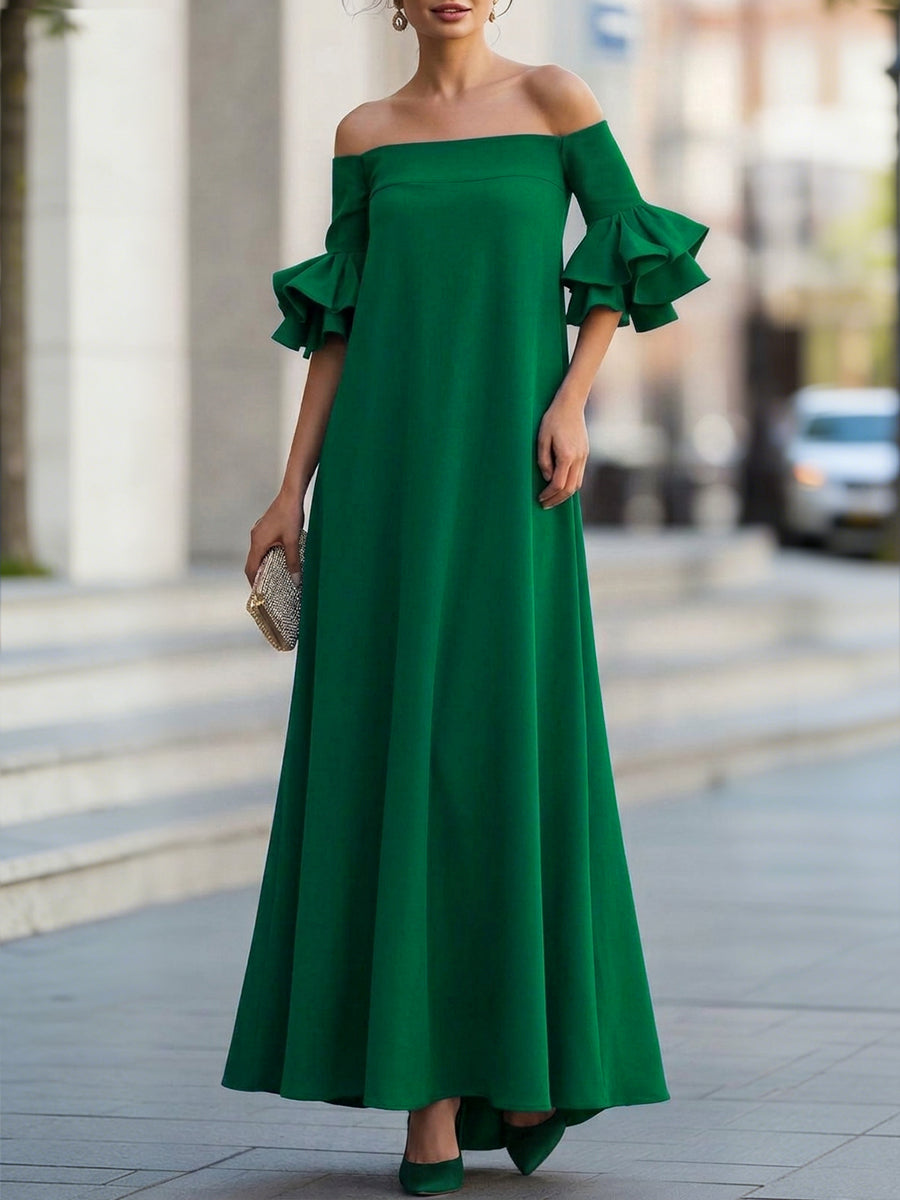 Anna-Berg | Half Sleeves Loose Solid Color Dress