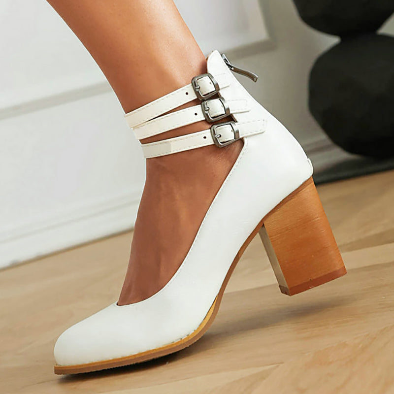 Anna-Berg | Flowing Smooth Sandals With Ankle Strap And Thick Heel