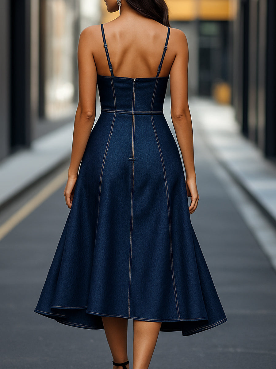 Anna-Berg | Dark Indigo Sleeveless Denim Midi Dress