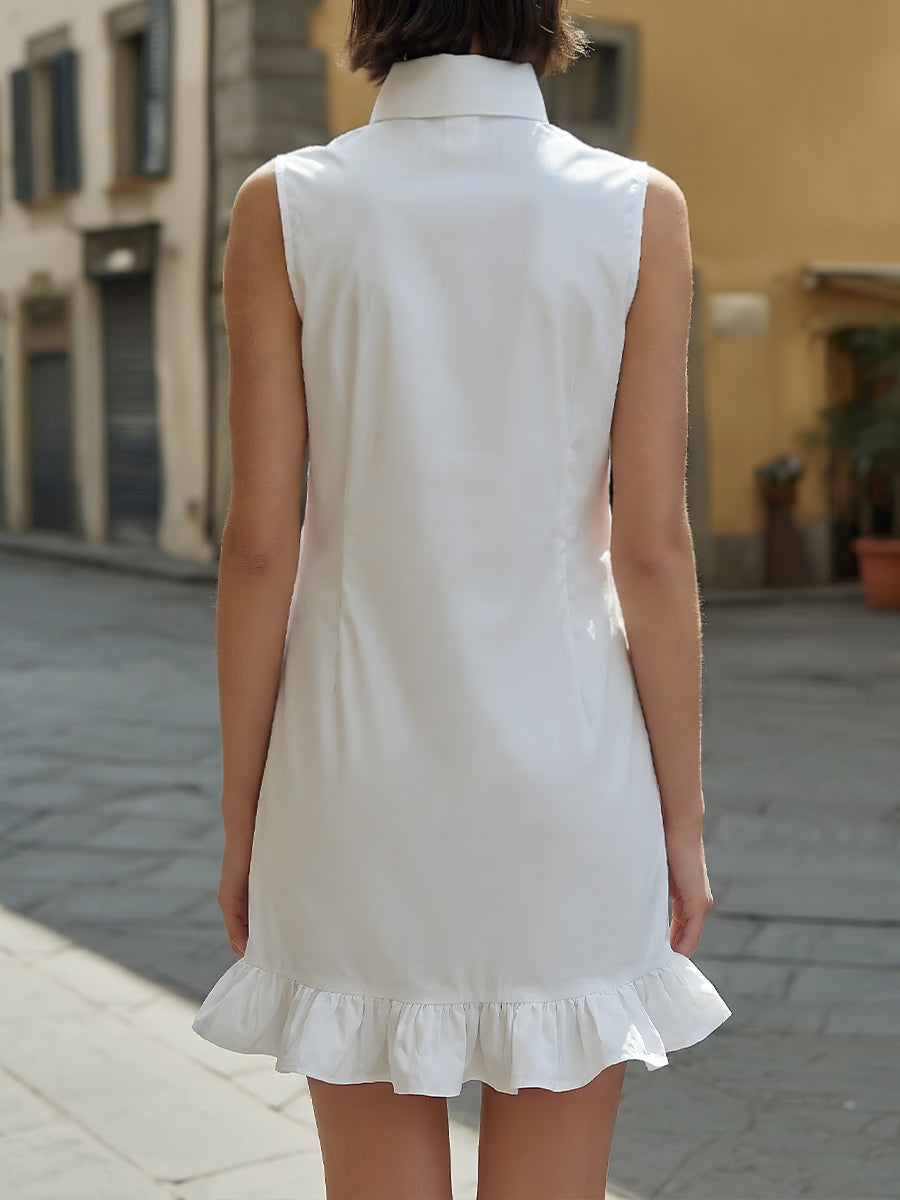 Anna-Berg | Sleeveless Button-Front Ruffle Hem Dress
