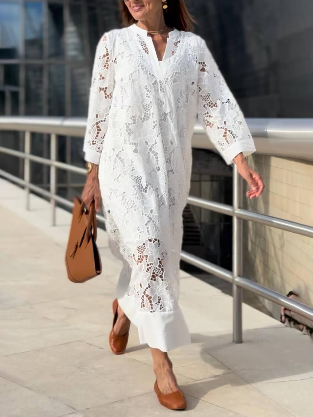 Anna-Berg | Feminine Flower V-Neck Midi Dress for a Polished Look