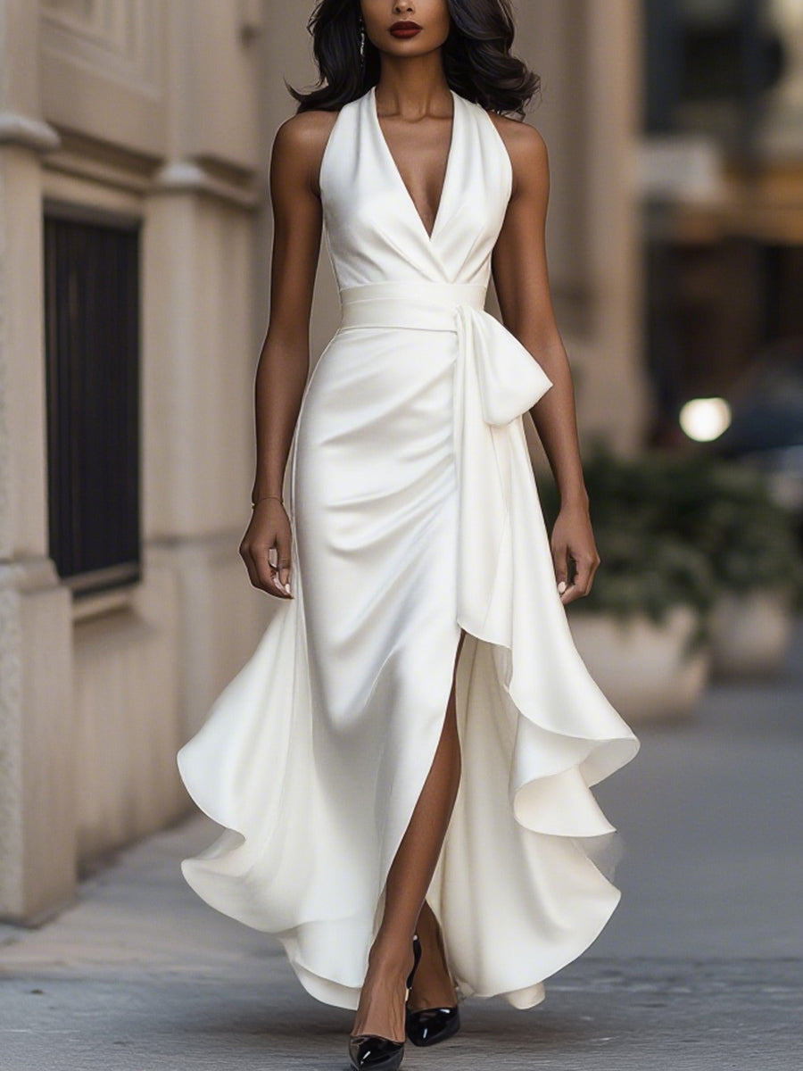 Anna-Berg | Midnight Elegance Satin Halter Ruffle Gown