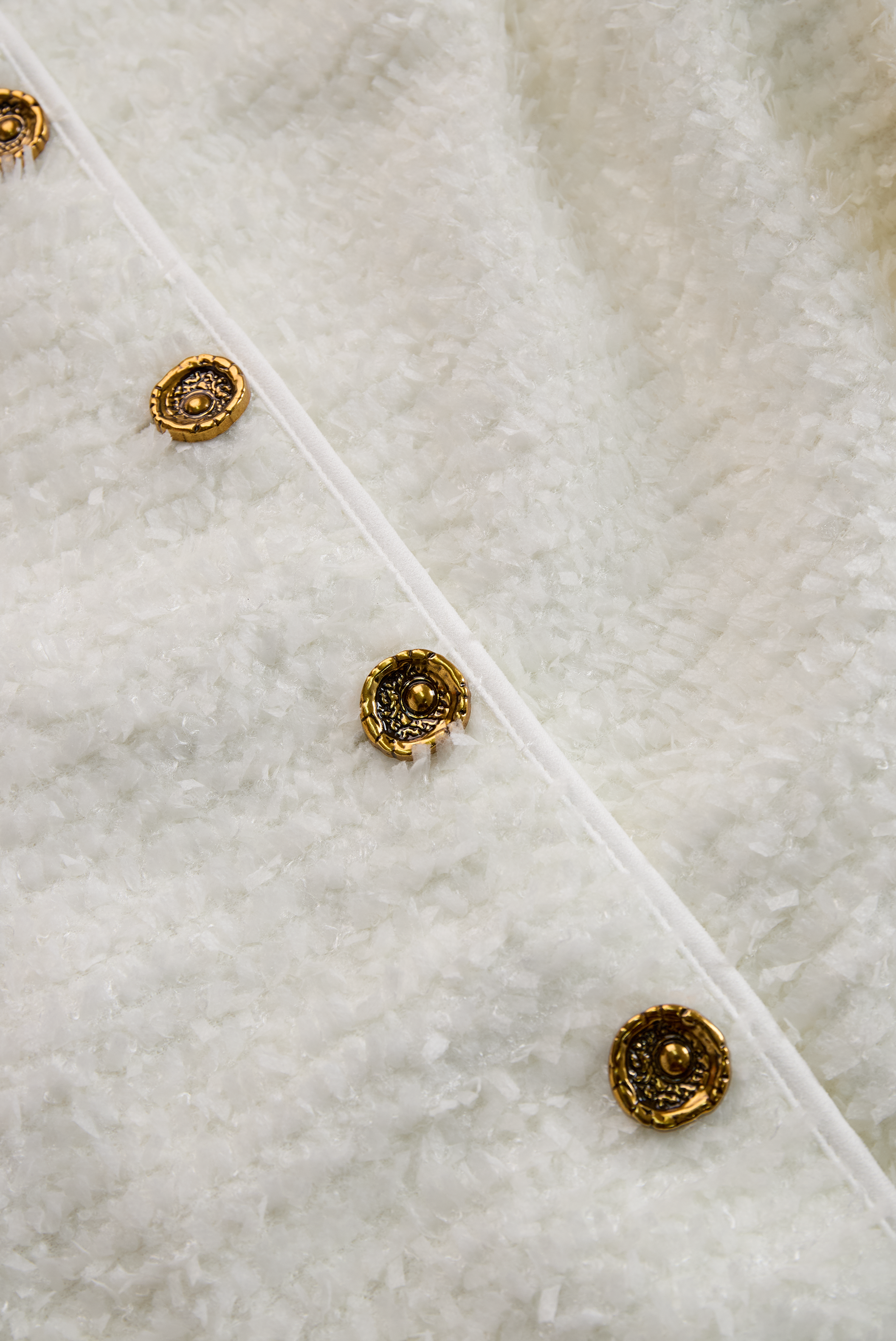 Anna-Berg | Ivory Tweed Button-Down Midi Dress With Patch Pockets
