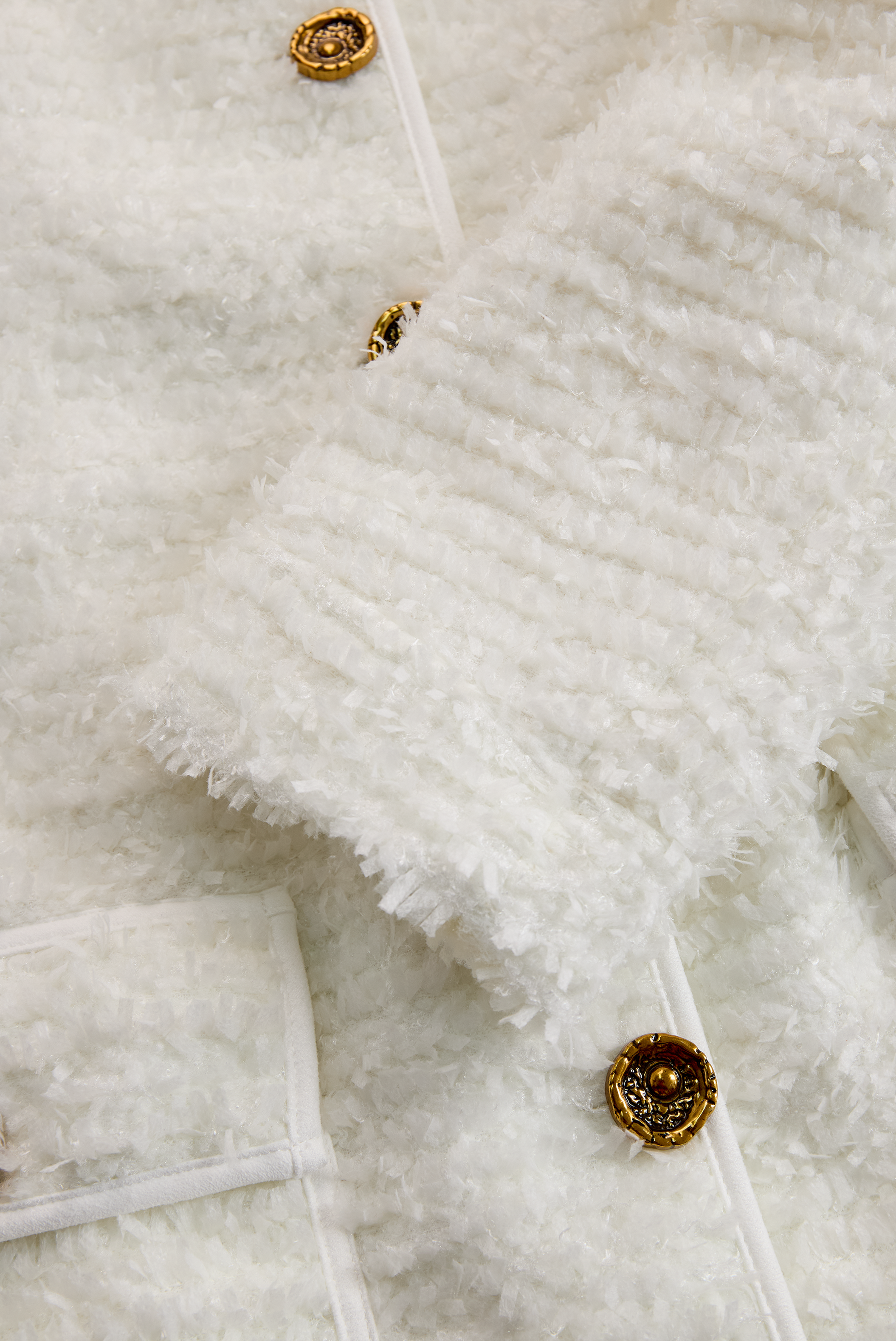 Anna-Berg | Ivory Tweed Button-Down Midi Dress With Patch Pockets