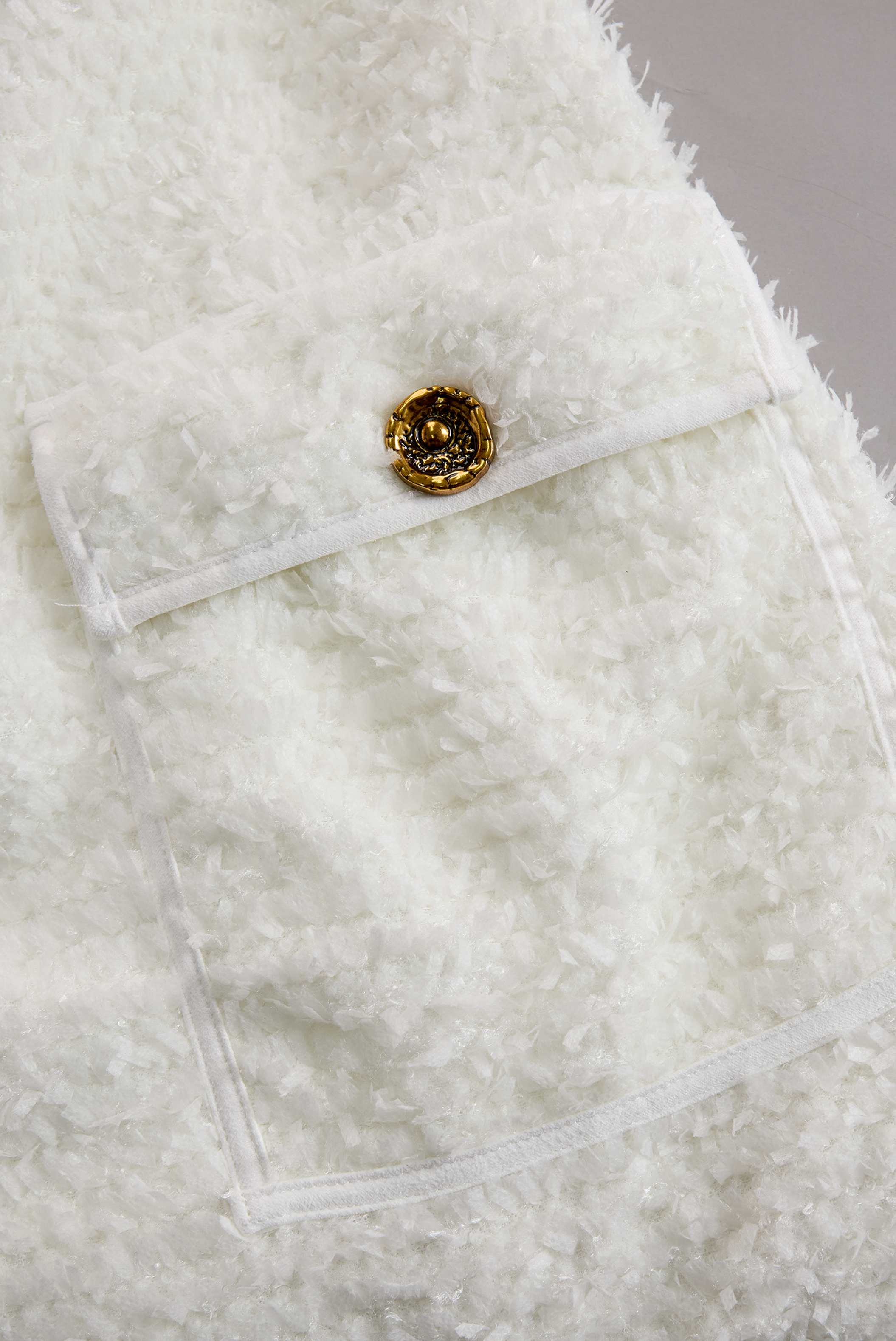 Anna-Berg | Ivory Tweed Button-Down Midi Dress With Patch Pockets