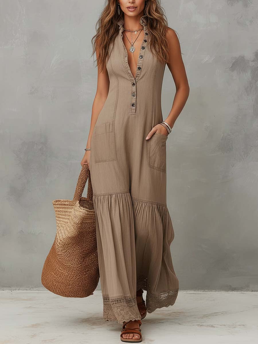 Anna-Berg | Khaki Cotton Sleeveless Dress