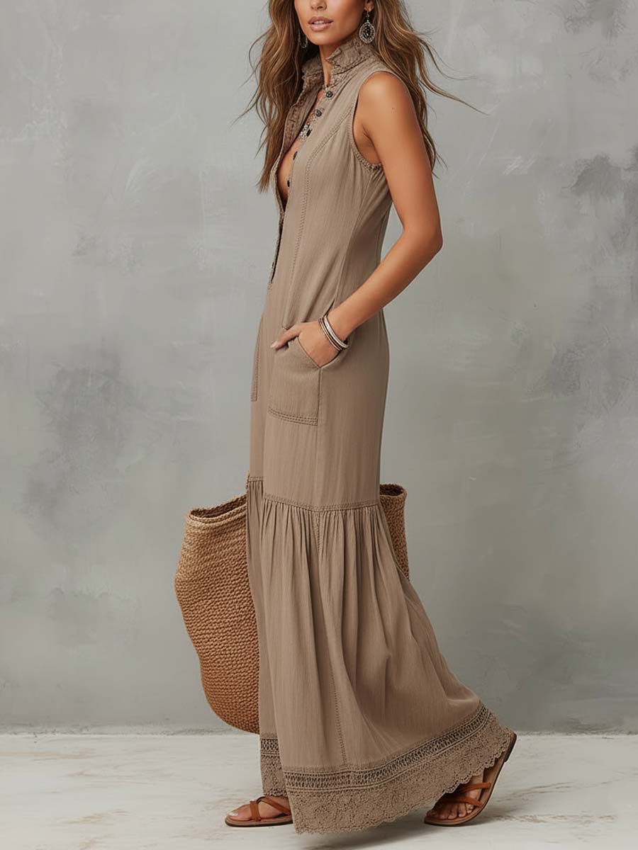Anna-Berg | Khaki Cotton Sleeveless Dress