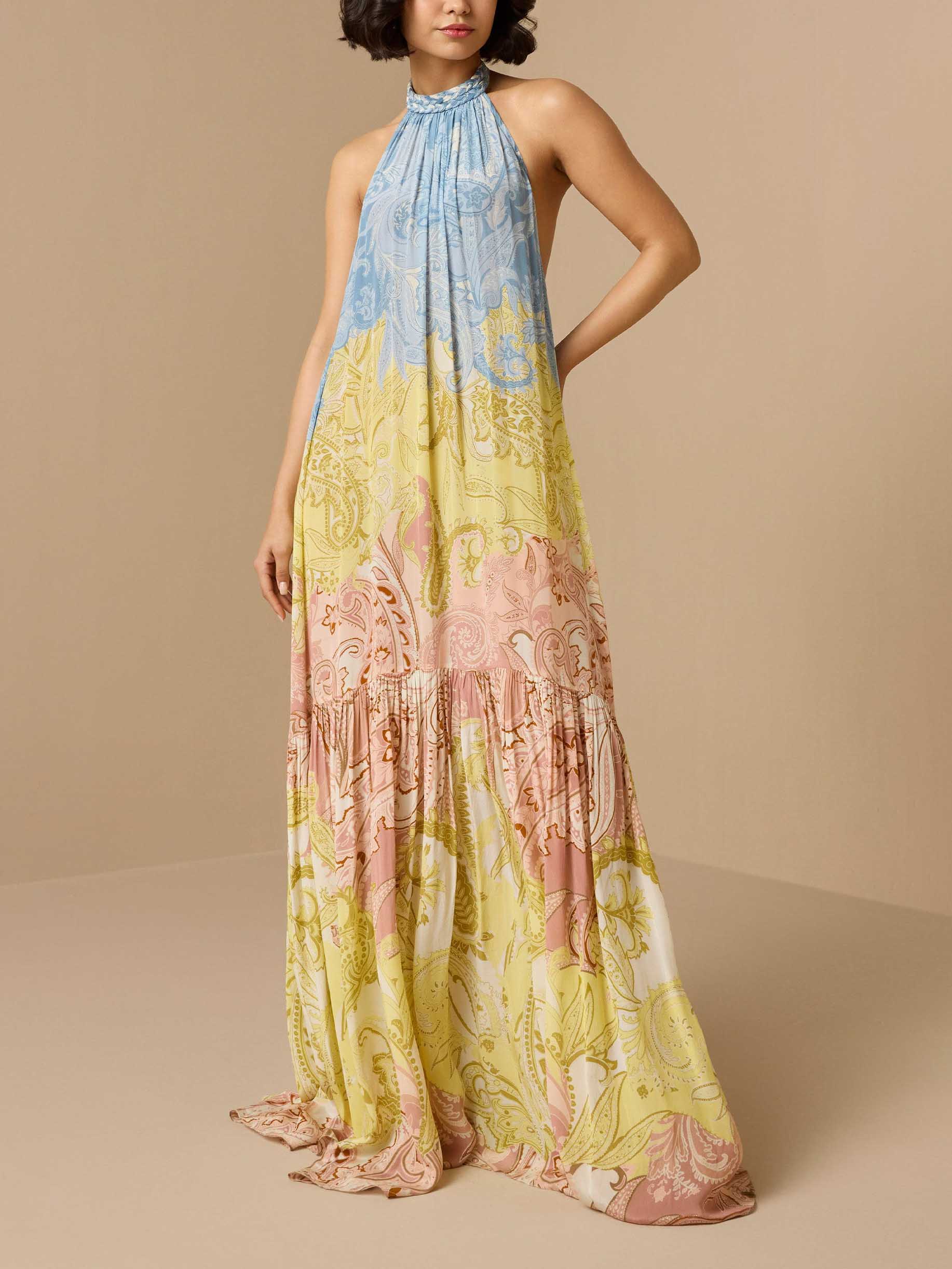 Anna-Berg | Elegant Print Braided Halter Dress