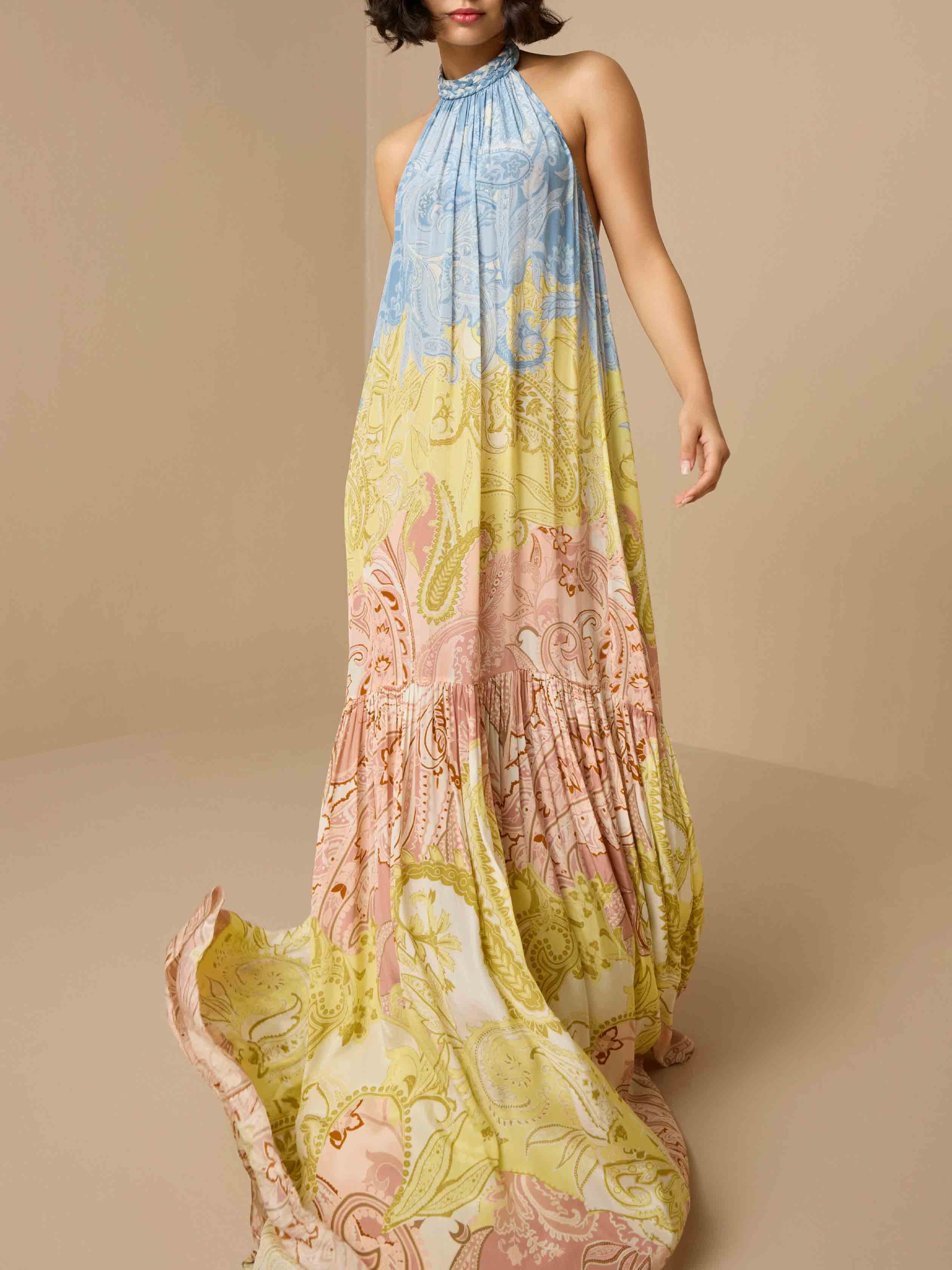 Anna-Berg | Elegant Print Braided Halter Dress