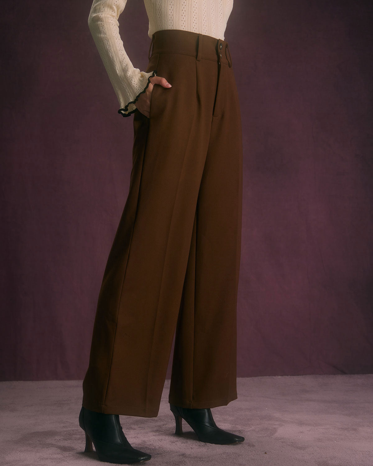 Anna-Berg | Slant Pocket Straight Pants for Women, Cotton, Regular Fit, Black