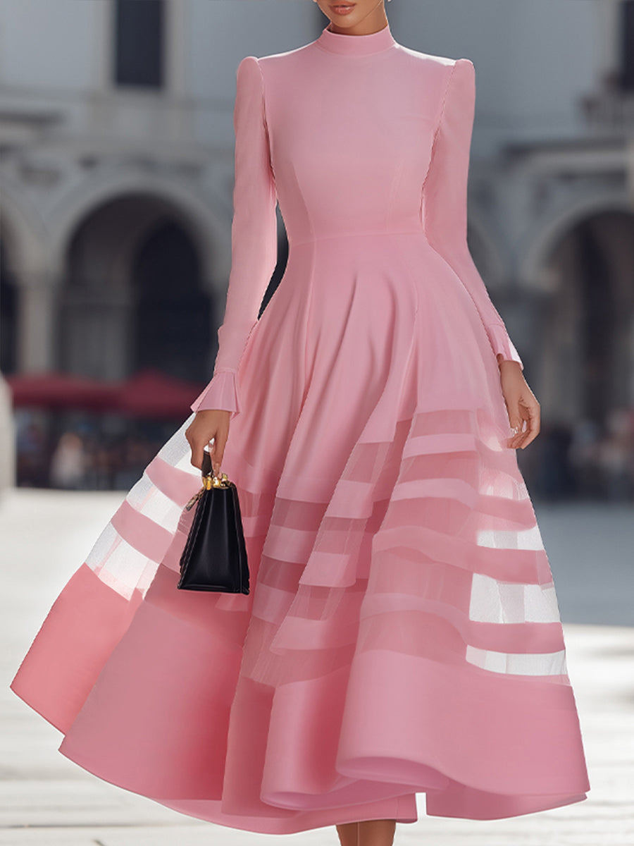 Anna-Berg | Elegant Sheer Panel Flared Midi Dress