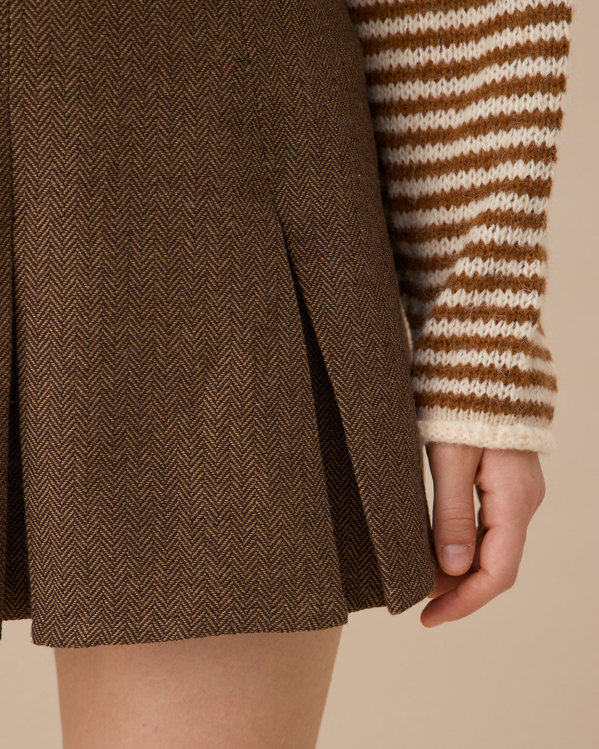 Anna-Berg | Brown Striped Pleated Mini Skirt