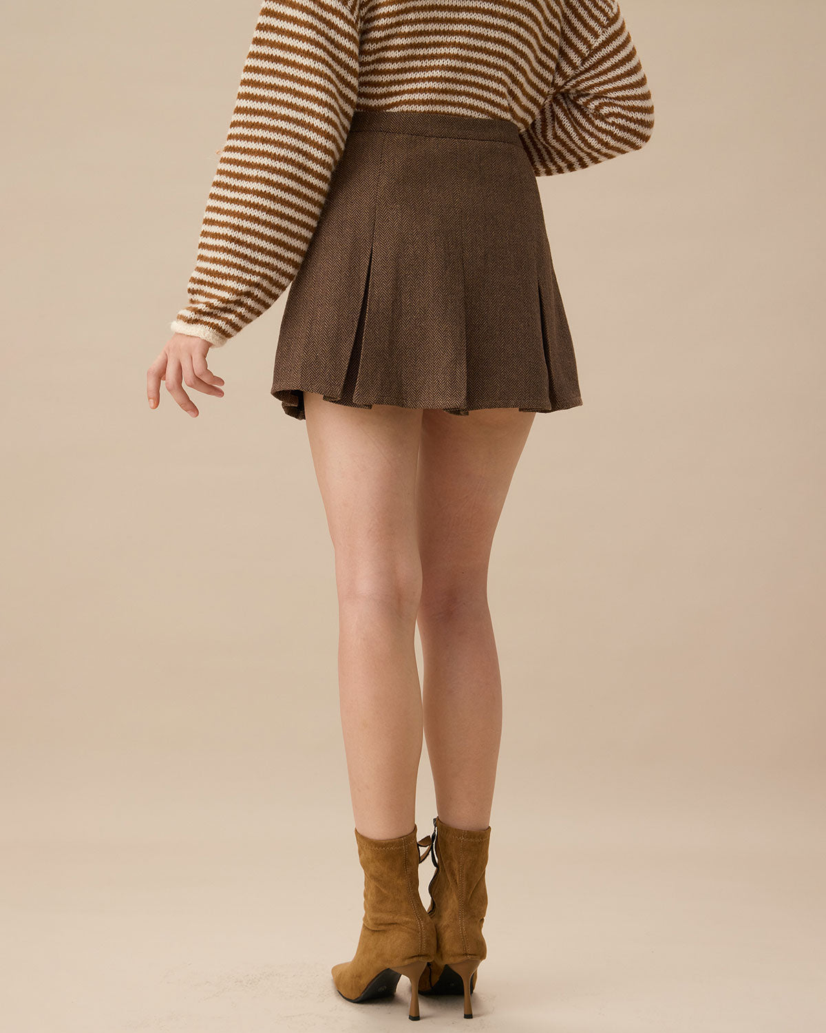Anna-Berg | Brown Striped Pleated Mini Skirt