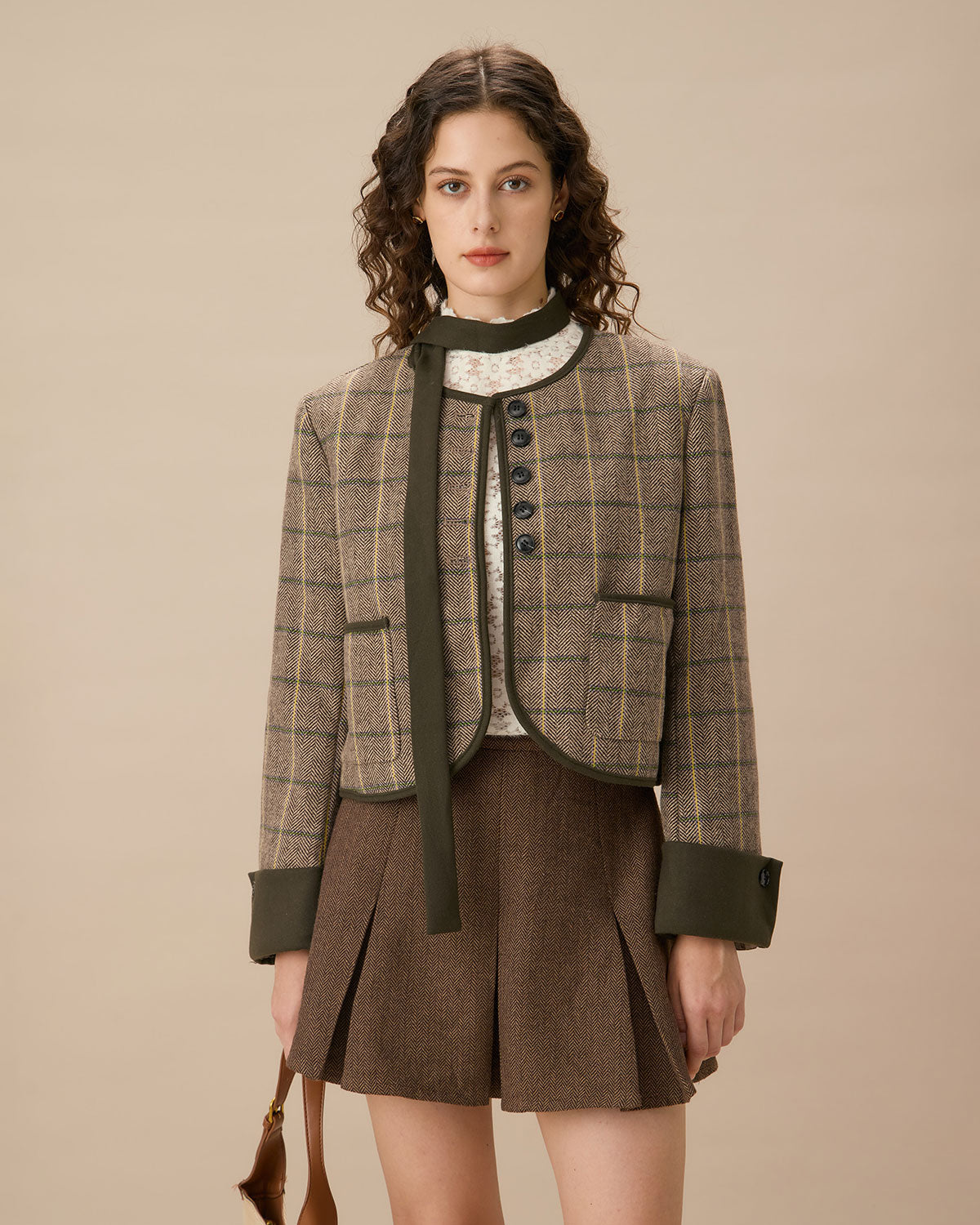 Anna-Berg | Brown Striped Pleated Mini Skirt