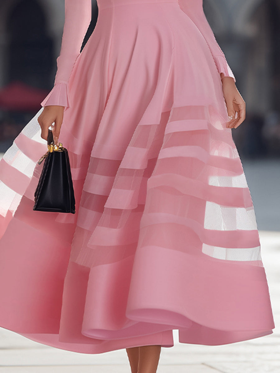 Anna-Berg | Elegant Sheer Panel Flared Midi Dress