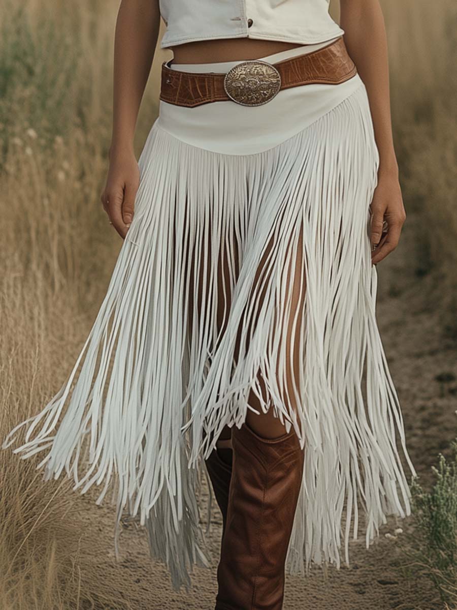 Anna-Berg | White Suede Tassel Casual Dress