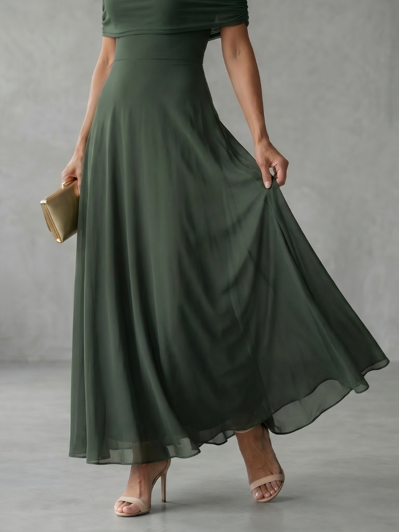Anna-Berg | Sophisticated Off Shoulder Draped Midi Dress