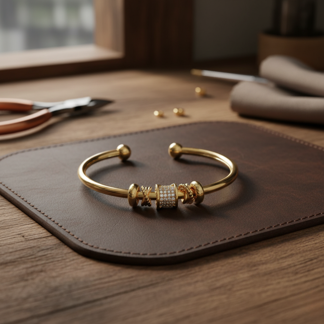 Adjustable Bracelet with Golden Charms