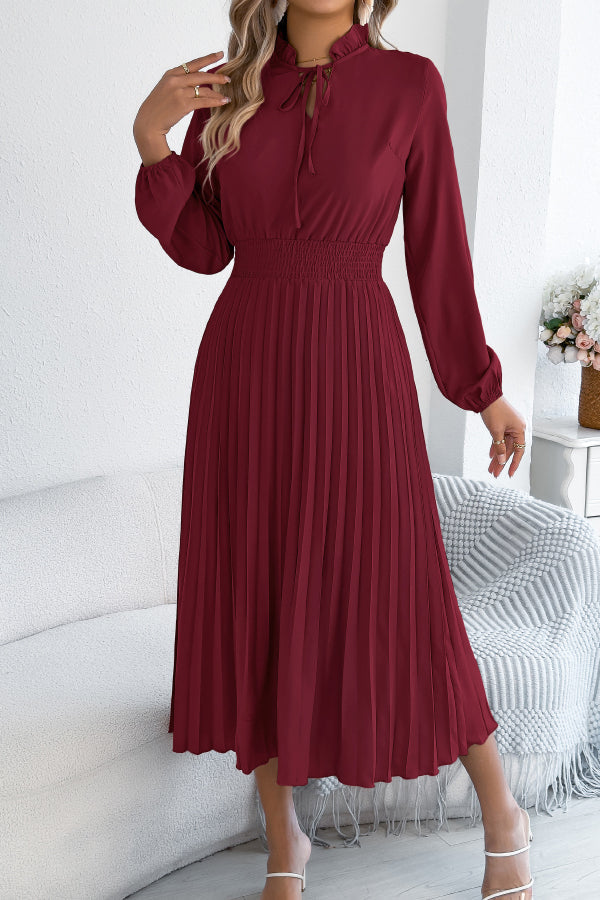 Anna-Berg | Solid Color Long-Sleeved Fitted Waist Dress