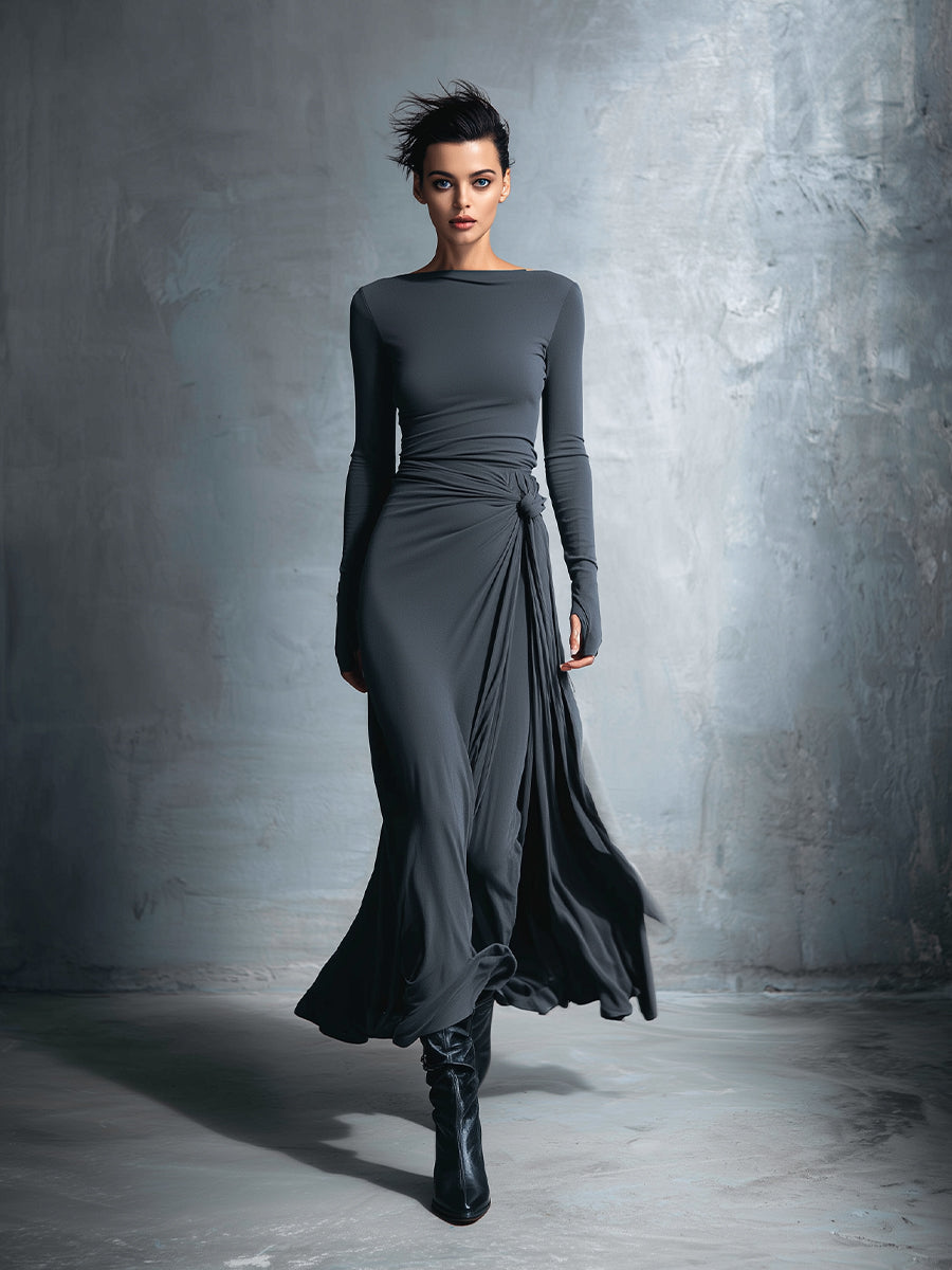 Anna-Berg | Grey Knit Wrap Dress