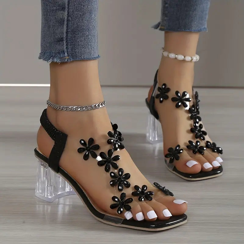 Anna-Berg | Luxe Rhinestone Block Heel Sandals with Graceful Drape