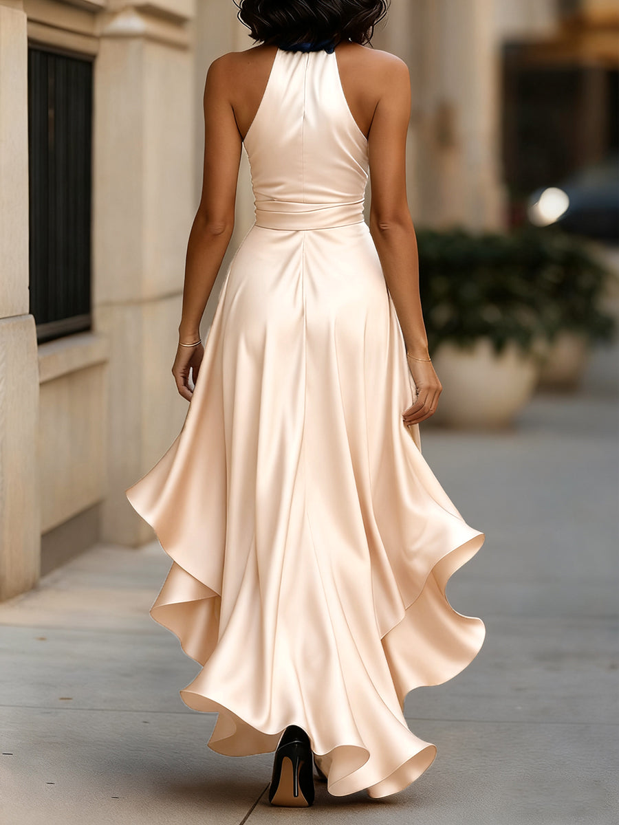 Anna-Berg | Midnight Elegance Satin Halter Ruffle Gown