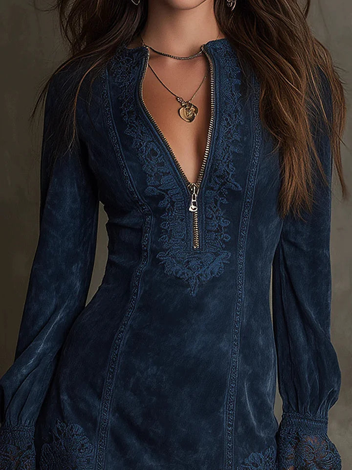 Anna-Berg | Modern Figure-Hugging Suede Dress With Delicate Lace
