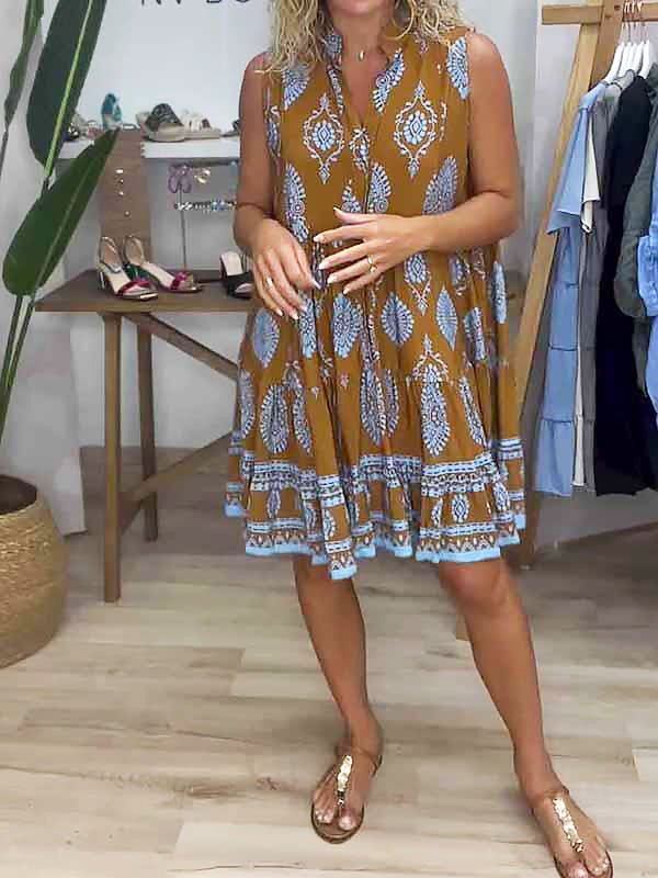 Anna-Berg | Boho Printed Sleeveless Mini Dress in a Flattering Cut