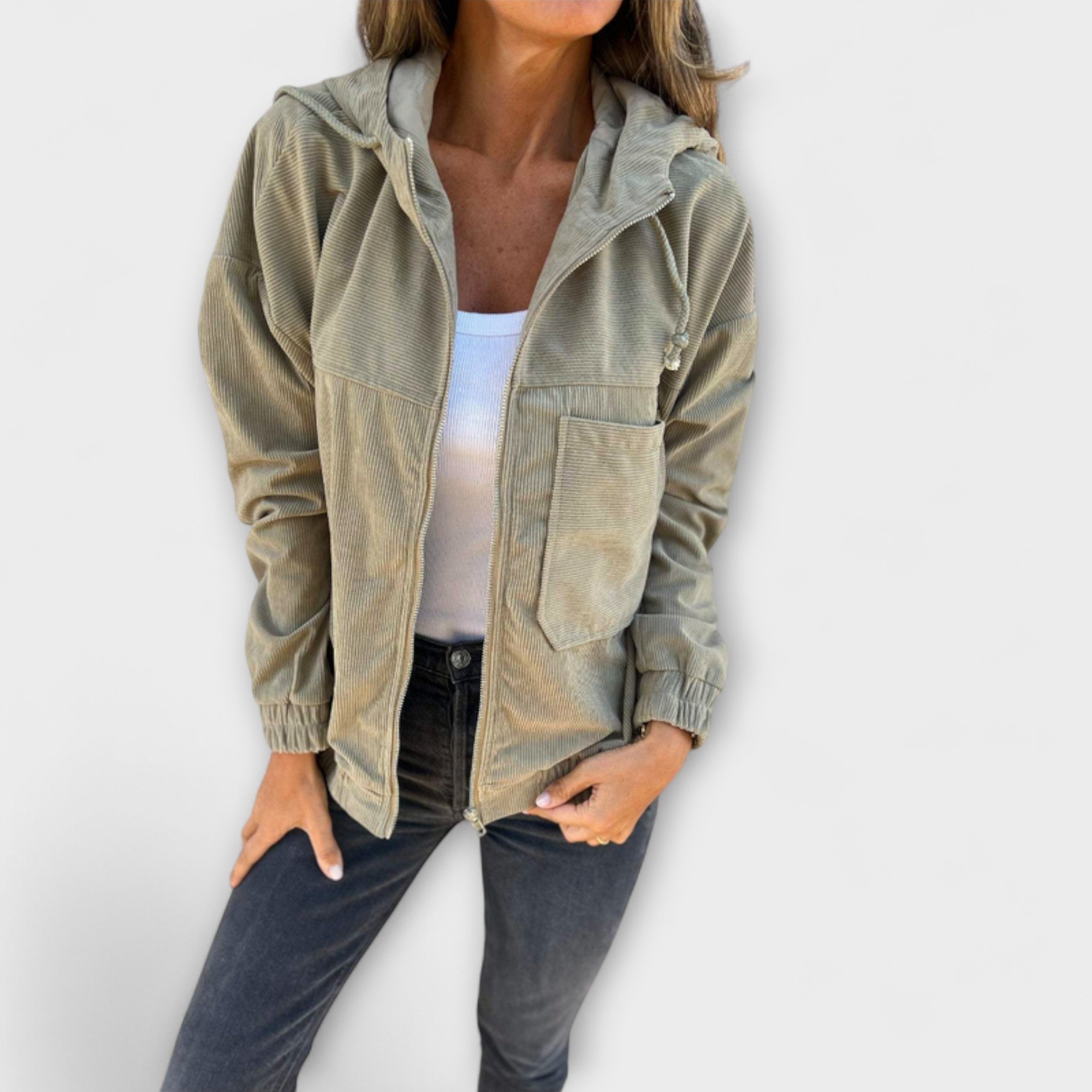 Anna-Berg | Corduroy Zip-Up Hooded Jacket