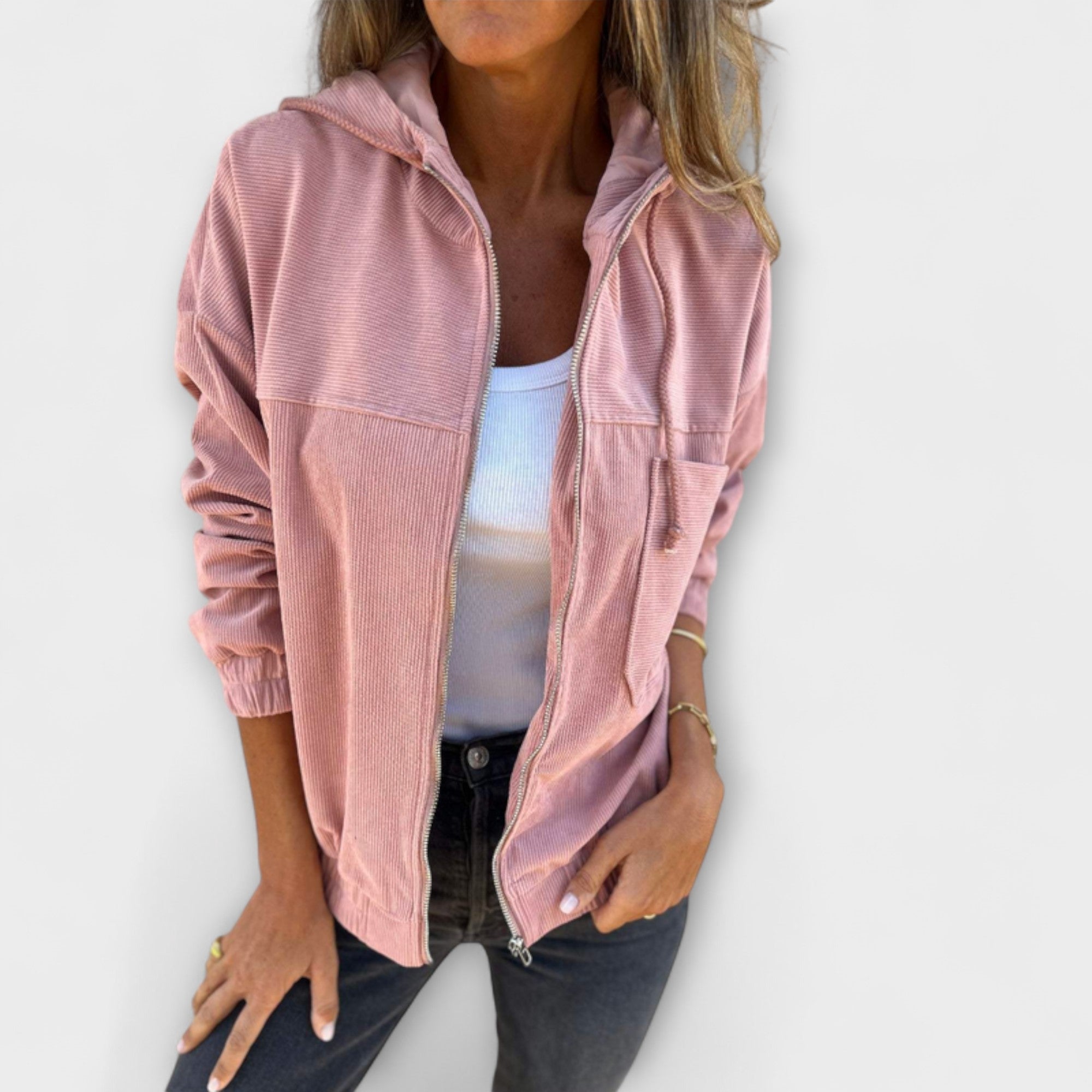 Anna-Berg | Corduroy Zip-Up Hooded Jacket