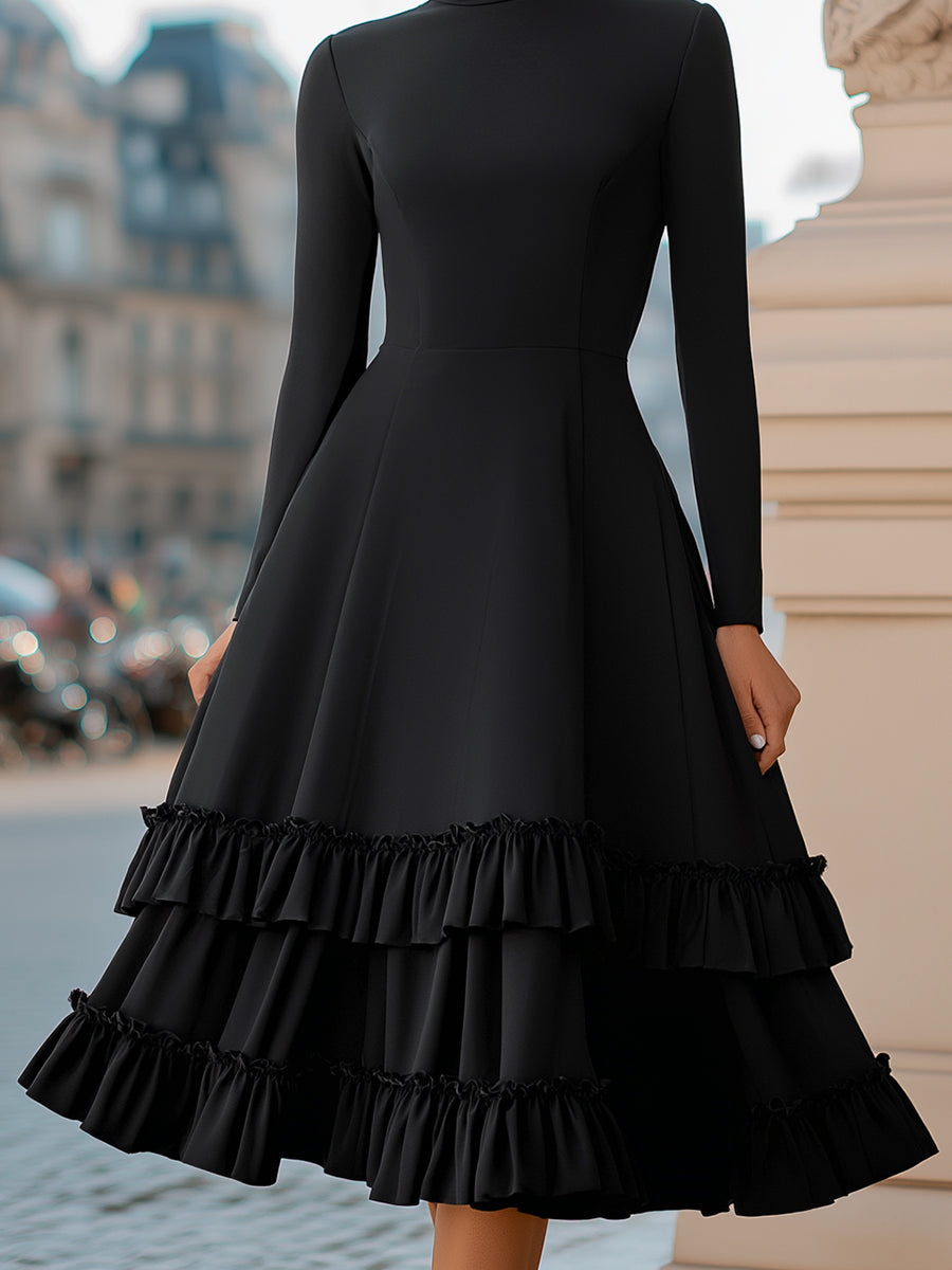 Anna-Berg | High-Neck A-Line Tiered Ruffle Dress