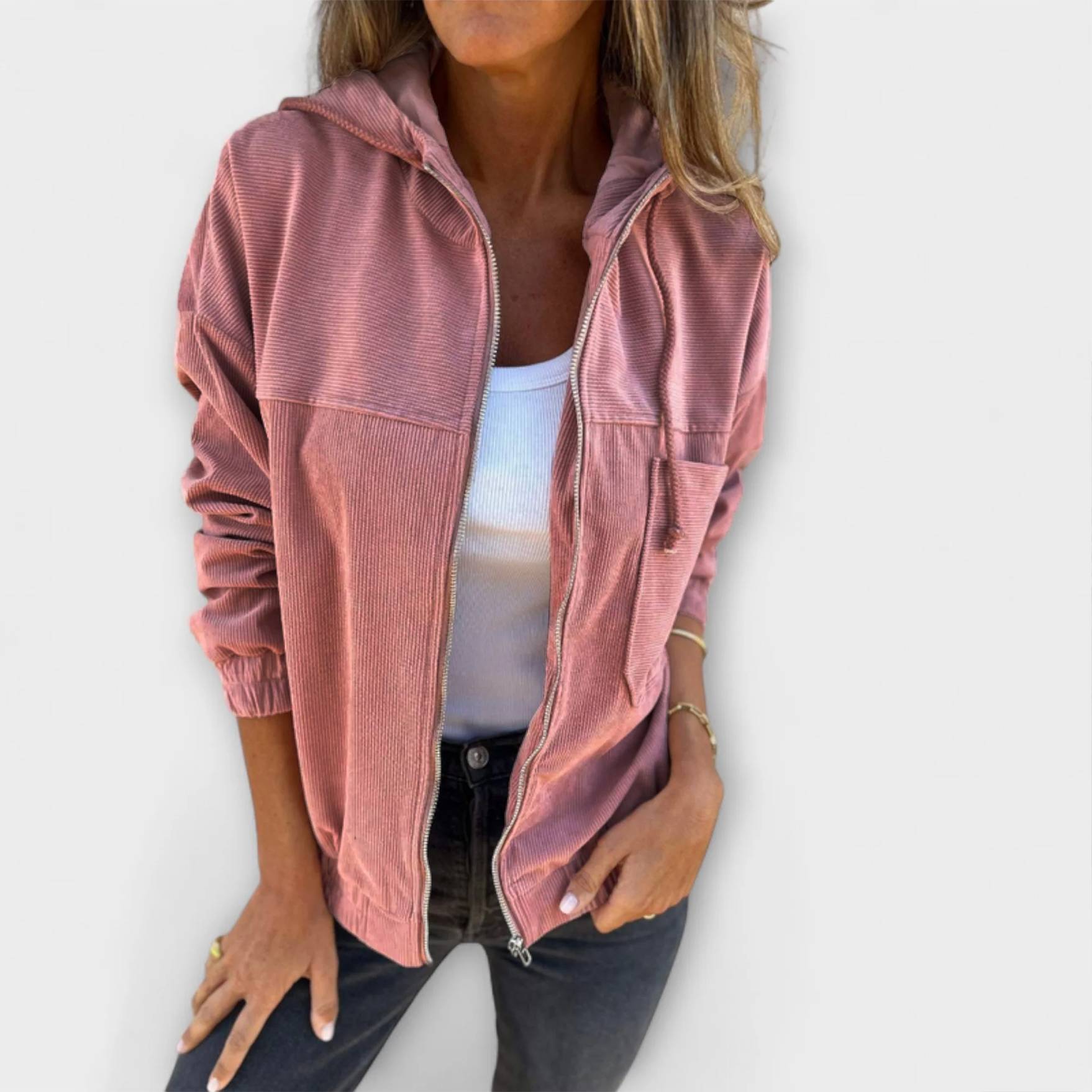 Anna-Berg | Corduroy Zip-Up Hooded Jacket